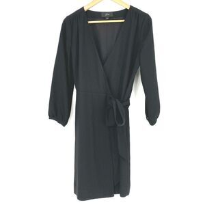J Crew Dress Size 2 Womens Black Crepe Wrap Career Long Sleeve Knee Length